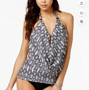 NWT Island Escape Mar-E-Sol Draped Halter Tankini Swim Top